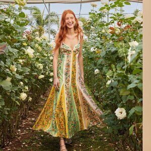 FARM Rio Multicolor Delicate Floral Stripes Lenzing Ecovero Euroflax Maxi Dress